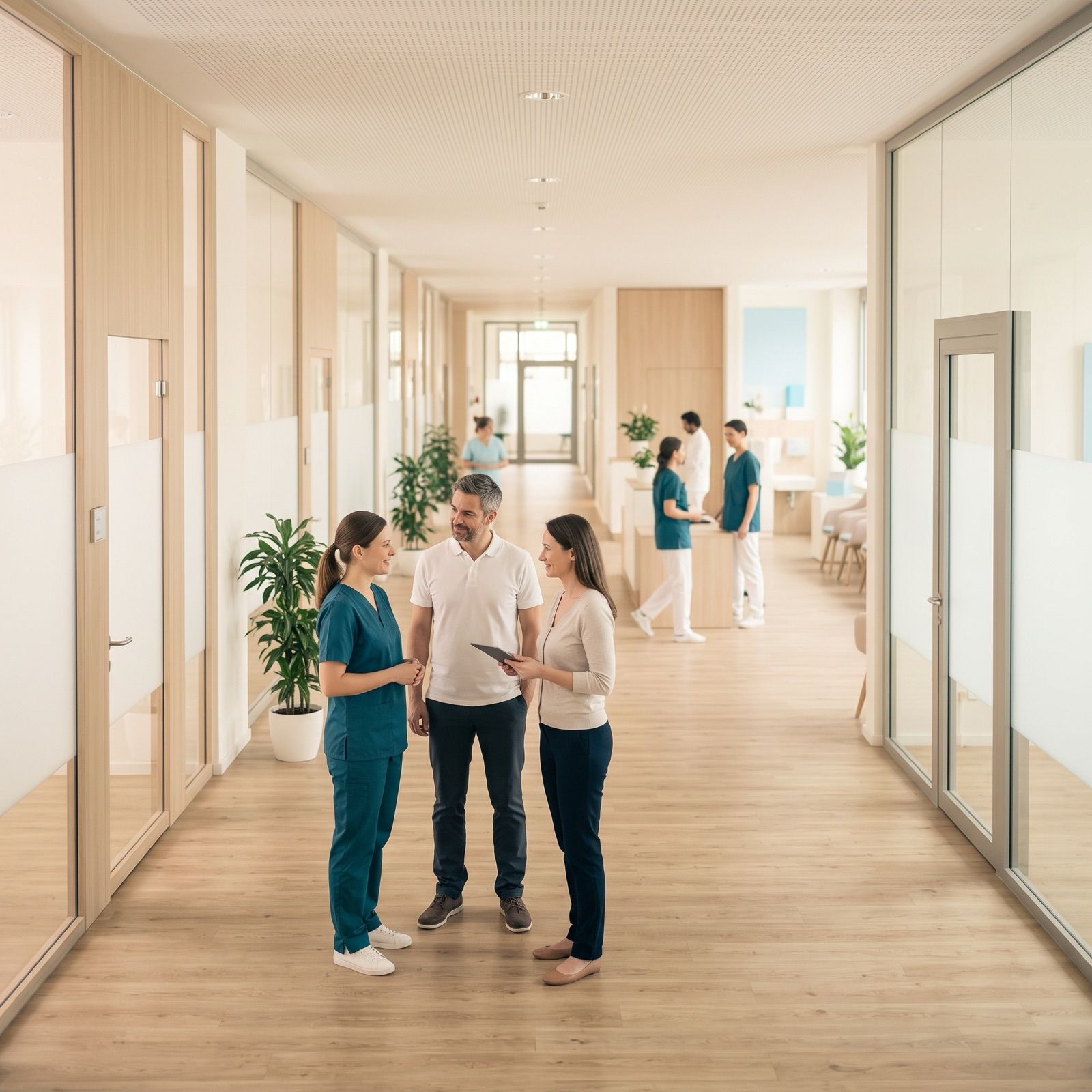 Ärztin im Sprechzimmer, den Blick auf dem Bildschirm mit der strukturierten Anamnese